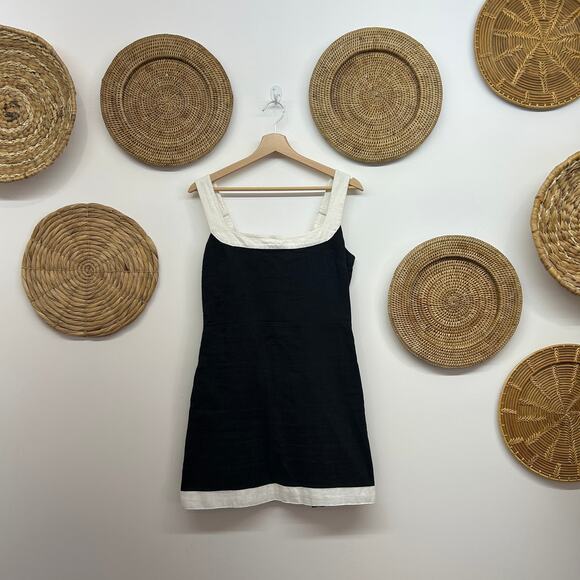 Abercrombie Black White Linen Blend Sleeveless Mini Dress Medium Minimalist - Picture 2 of 7